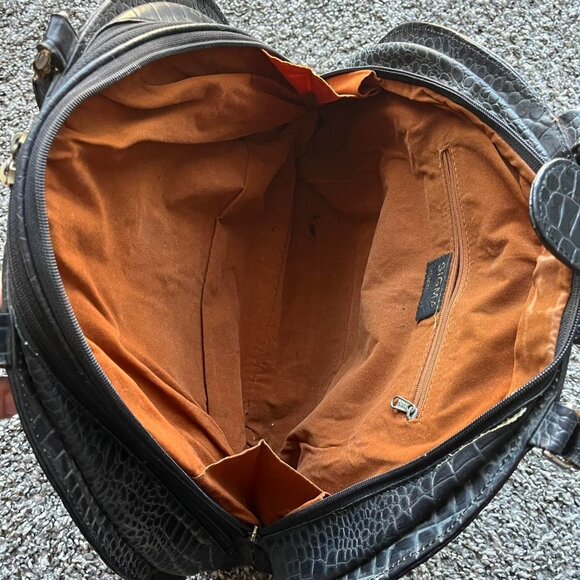 Vintage 80s Sigma Black Crocodile Print Leather Handbag Luxury Eclectic Grandma - Picture 4 of 7